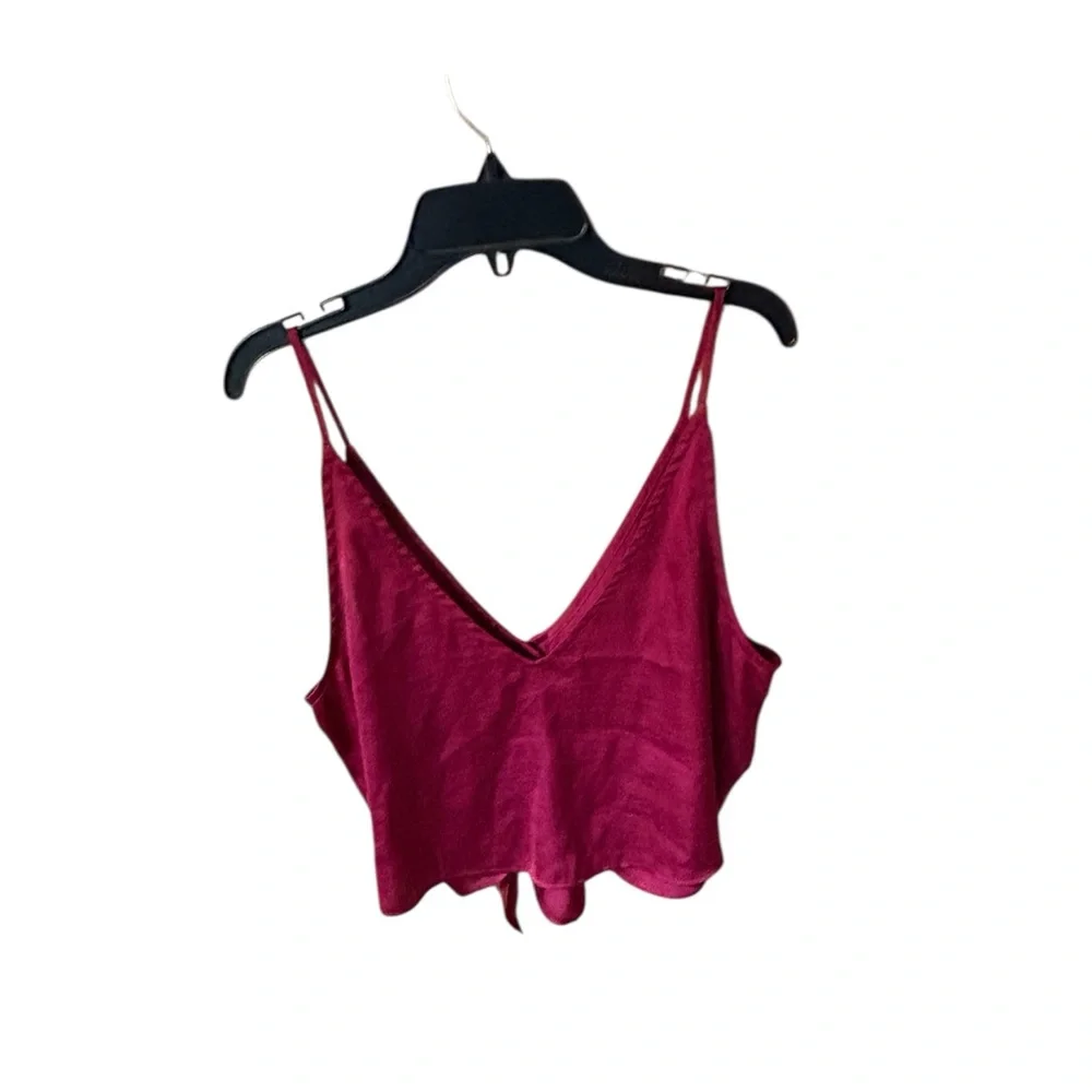 Free People Crop Tie-top with buttons - Medium Gorgeous Burgundy! - Picture 2 of 6